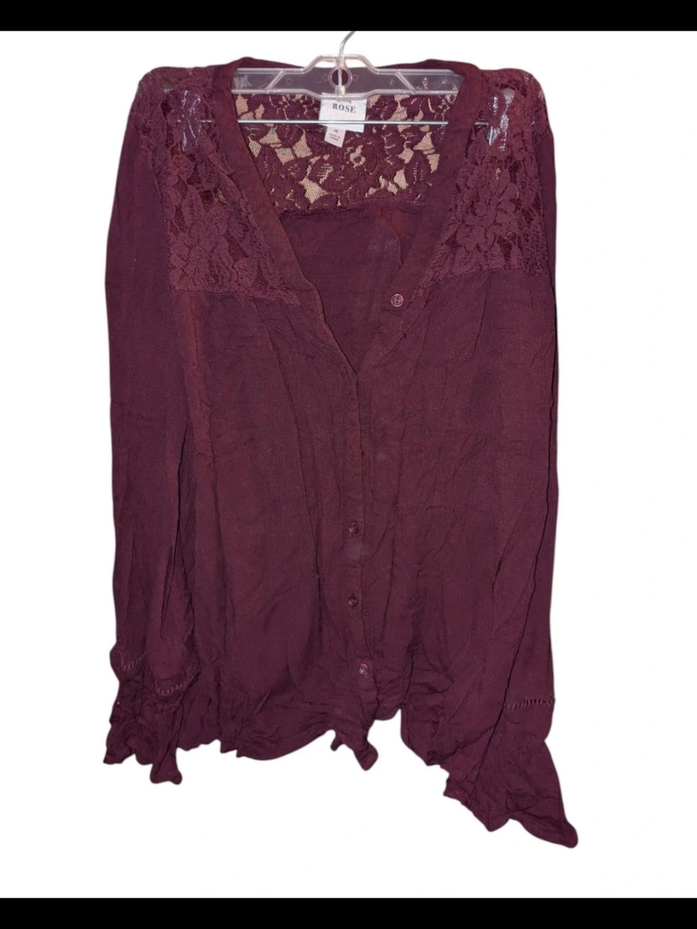 Knox Rose Wine Colored Lace Blouse Size Medium